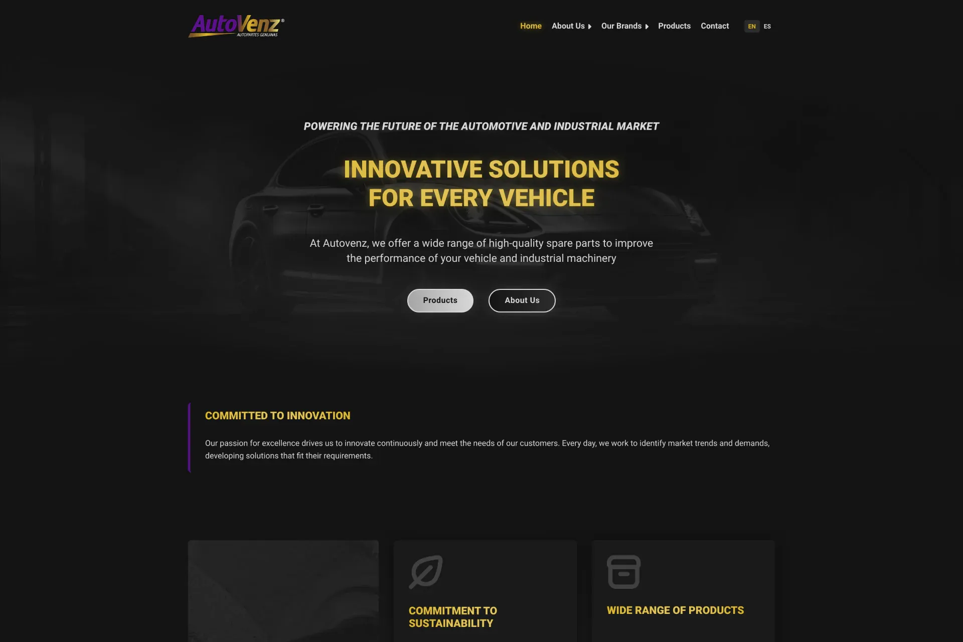 AutoVenz — Presencia digital B2B para una empresa que impulsa el mercado automotriz e industrial.